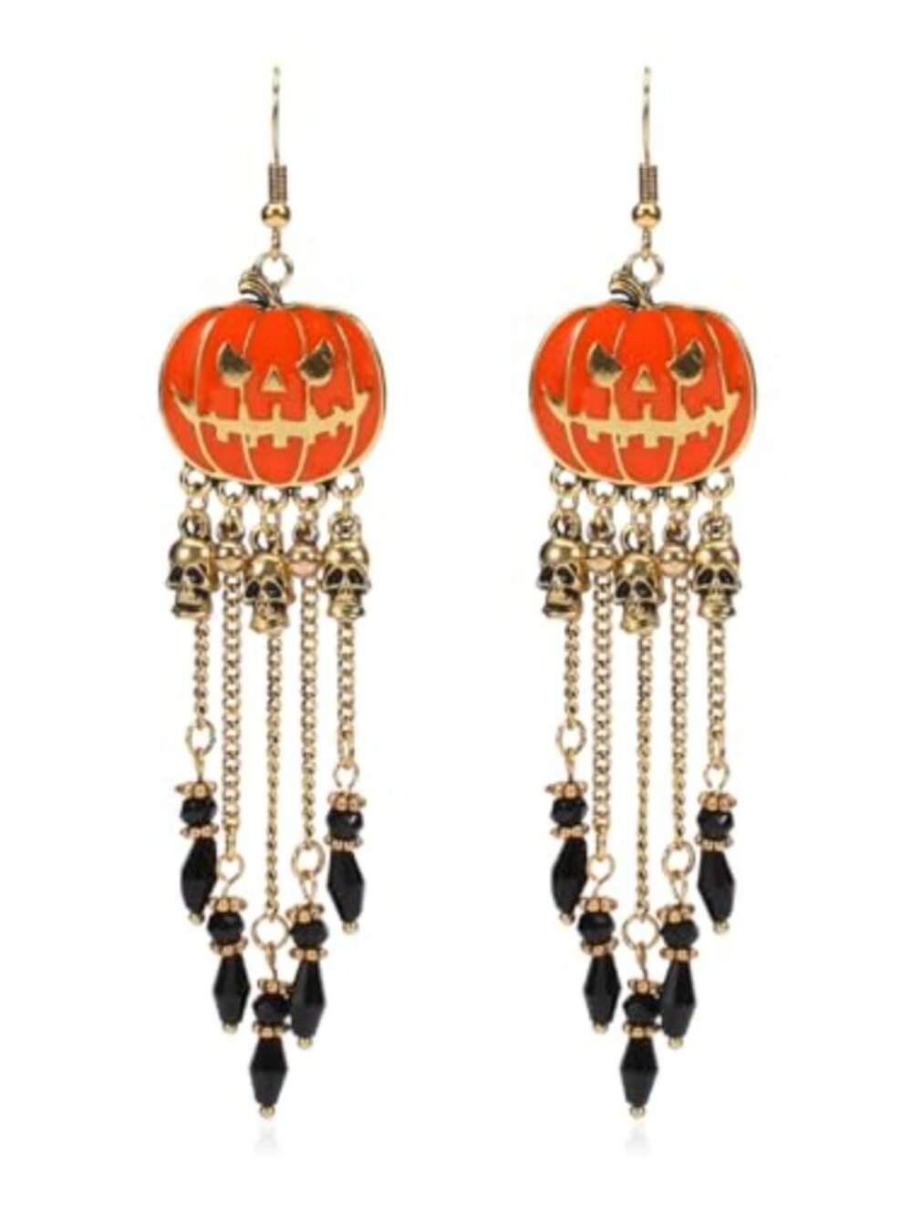 Halloween Pumpkin Dangle Earrings Long Tassel Statement Gothic Spider Bat